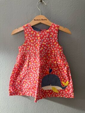 Baby Boden Coral Floral Dress with Navy Polka Dot Lining